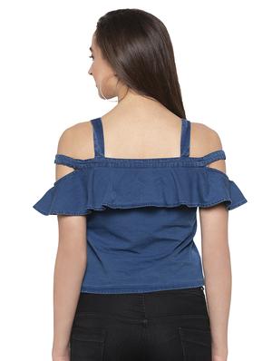 shoulder strap ruffle detail denim top - 16989840 - Standard Image - 3
