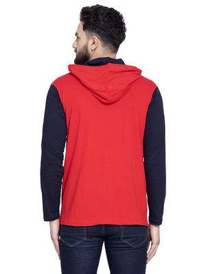 red color block hooded t-shirt - 16990250 - Standard Image - 3