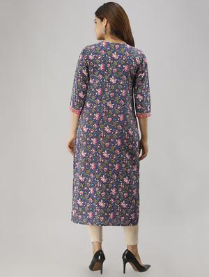 floral straight kurta - 17001380 - Standard Image - 3