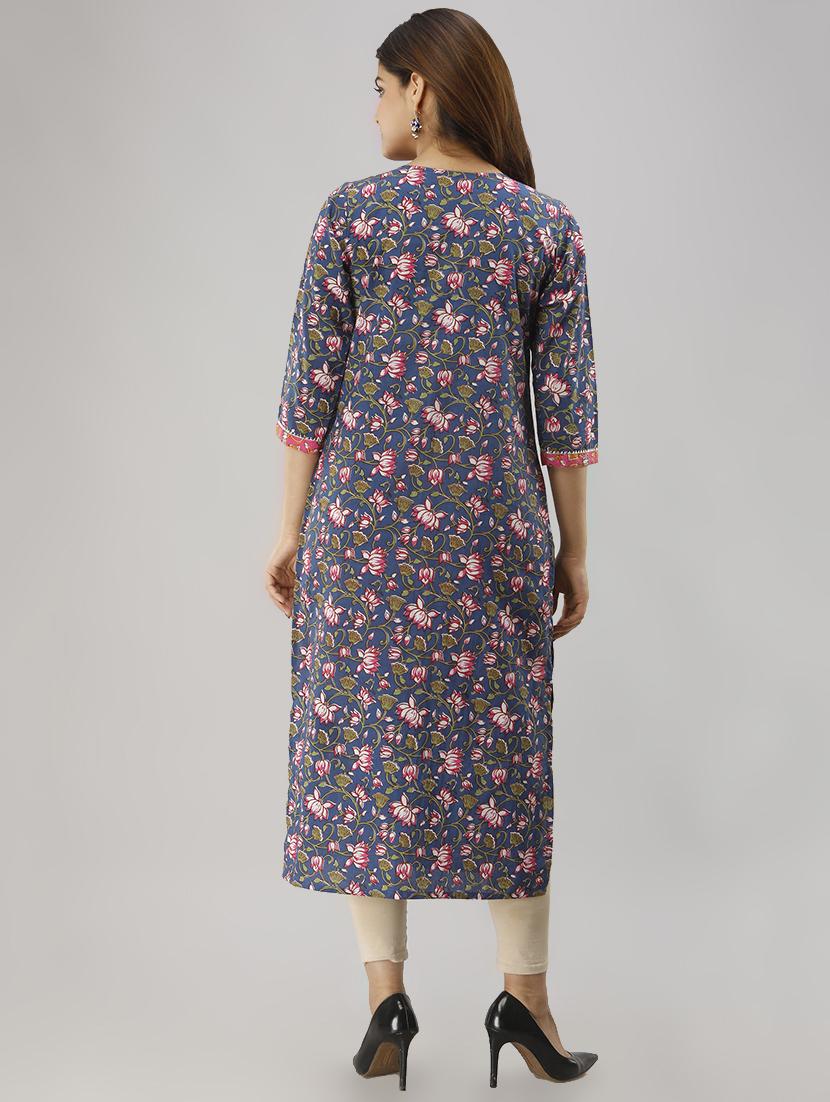 floral straight kurta - 17001380 - Zoom Image - 3
