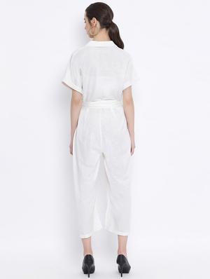 optic white tie front full leg jumpsuit - 17011110 - Standard Image - 3