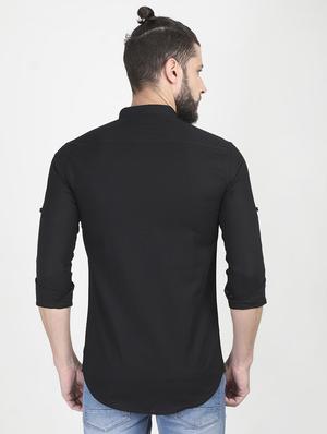 black solid casual shirt - 17011625 - Standard Image - 3