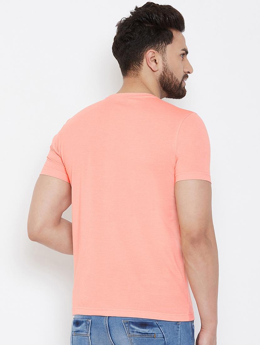peach typographic chest print t-shirt - 17013702 - Zoom Image - 3