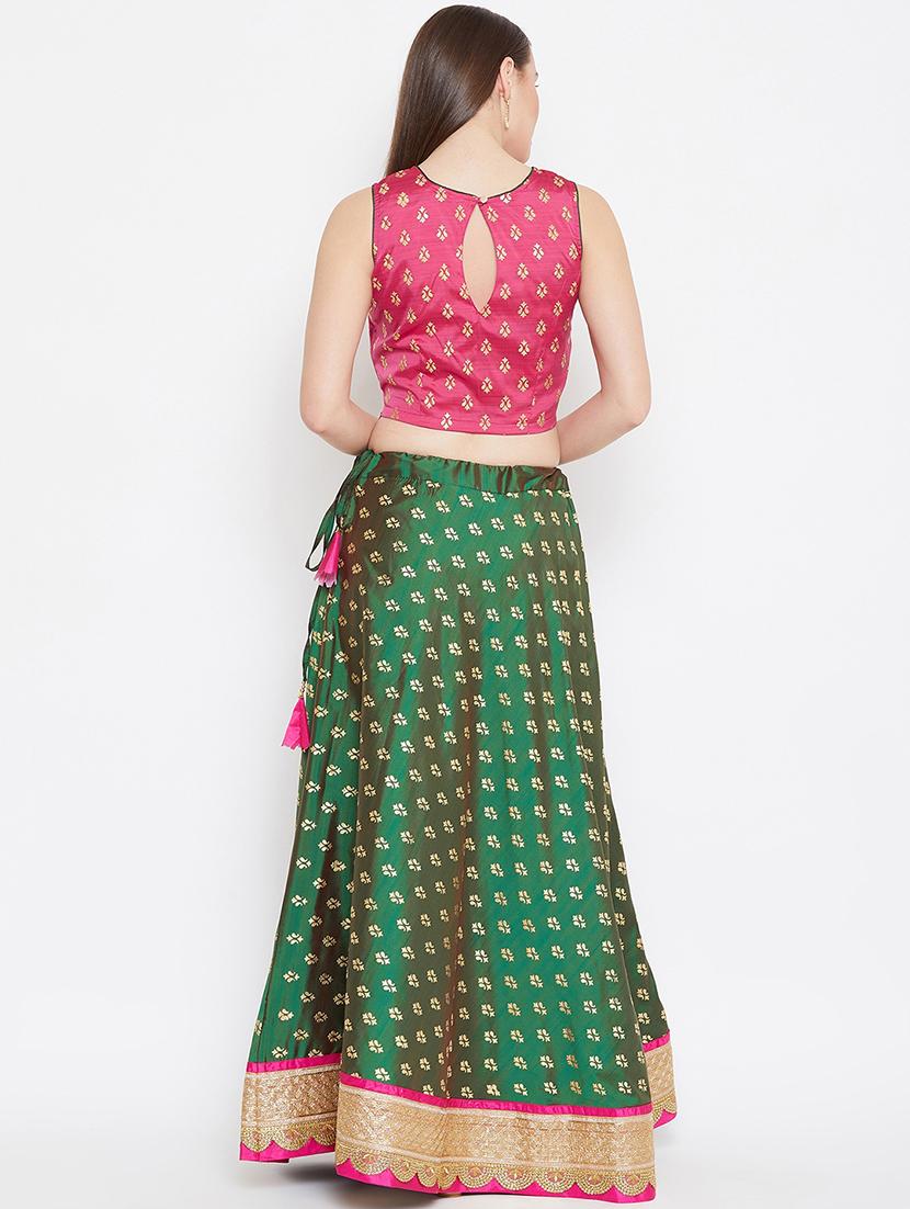 gold print flared lehenga - 17014684 - Zoom Image - 3
