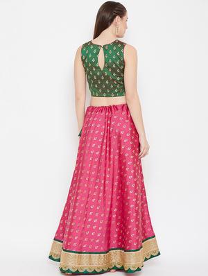 gold print flared lehenga - 17014685 - Standard Image - 3