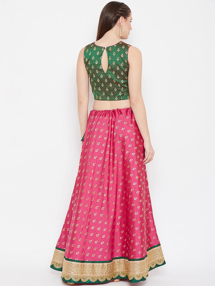 gold print flared lehenga - 17014685 - Zoom Image - 3