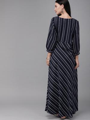 v-neck striped maxi dress - 17015384 - Standard Image - 3
