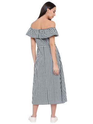off shoulder checkered a-line dress - 17019813 - Standard Image - 3