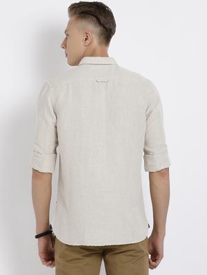 beige solid cotton linen casual shirt - 17019924 - Standard Image - 3