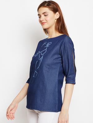 navy blue denim regular tunic - 17020072 - Standard Image - 3