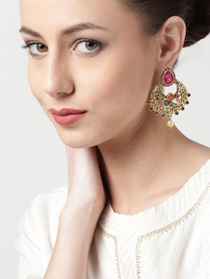 gold tone metal chandballi earring - 17021523 - Standard Image - 3