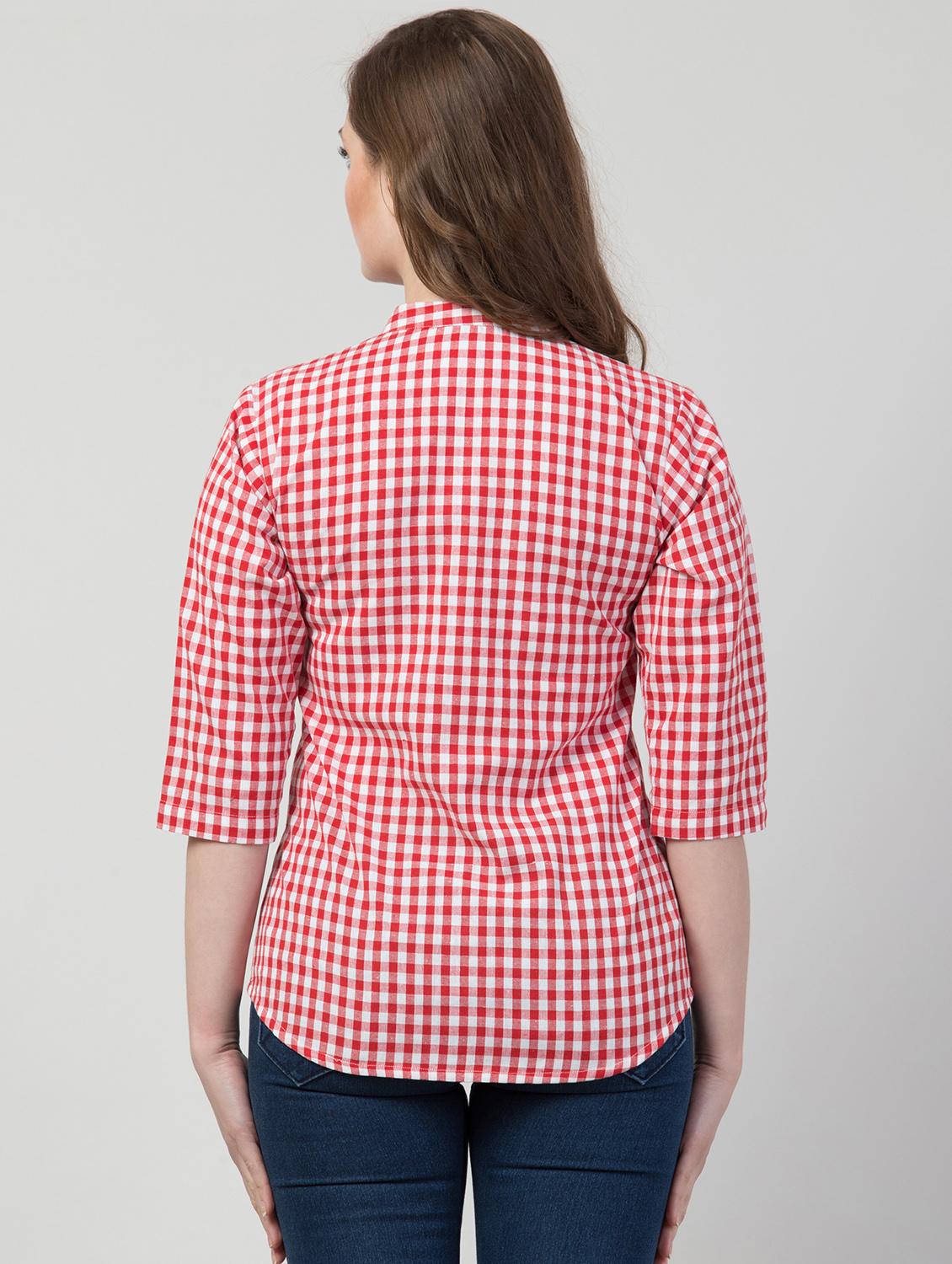 mandarin neck checkered shirt - 17022121 - Zoom Image - 3