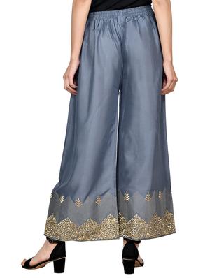 grey rayon flared palazzo - 17024178 - Standard Image - 3