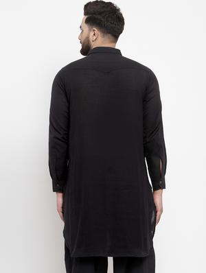black solid pathani kurta - 17026083 - Standard Image - 3