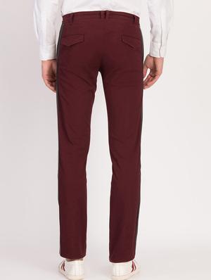 maroon solid chinos - 17034024 - Standard Image - 3
