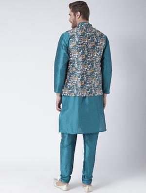 blue silk blend kurta pyjama ethnic wear set - 17078151 - Standard Image - 3