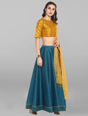 contrast flared lehenga - 17085897 - Standard Image - 3