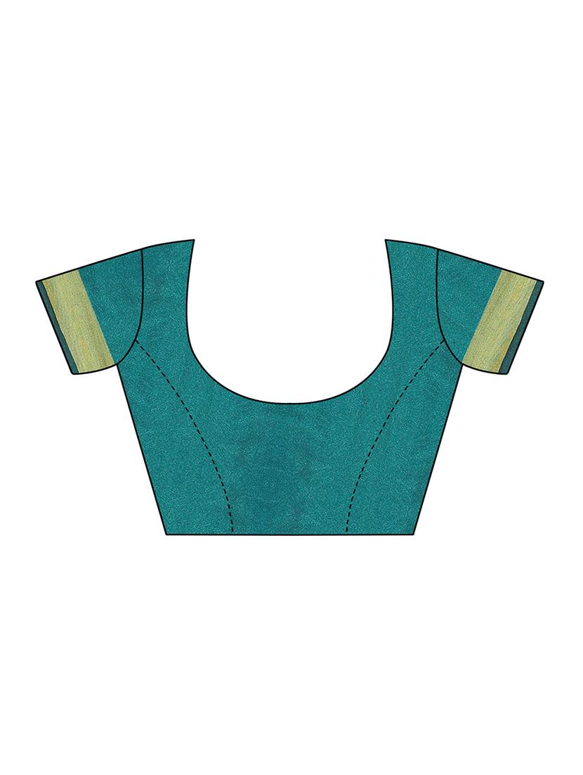 turquoise chanderi saree with blouse - 17096466 - Zoom Image - 3