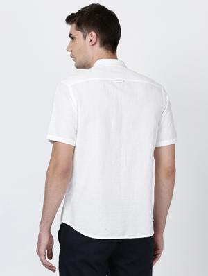white solid cotton linen casual shirt - 17102300 - Standard Image - 3