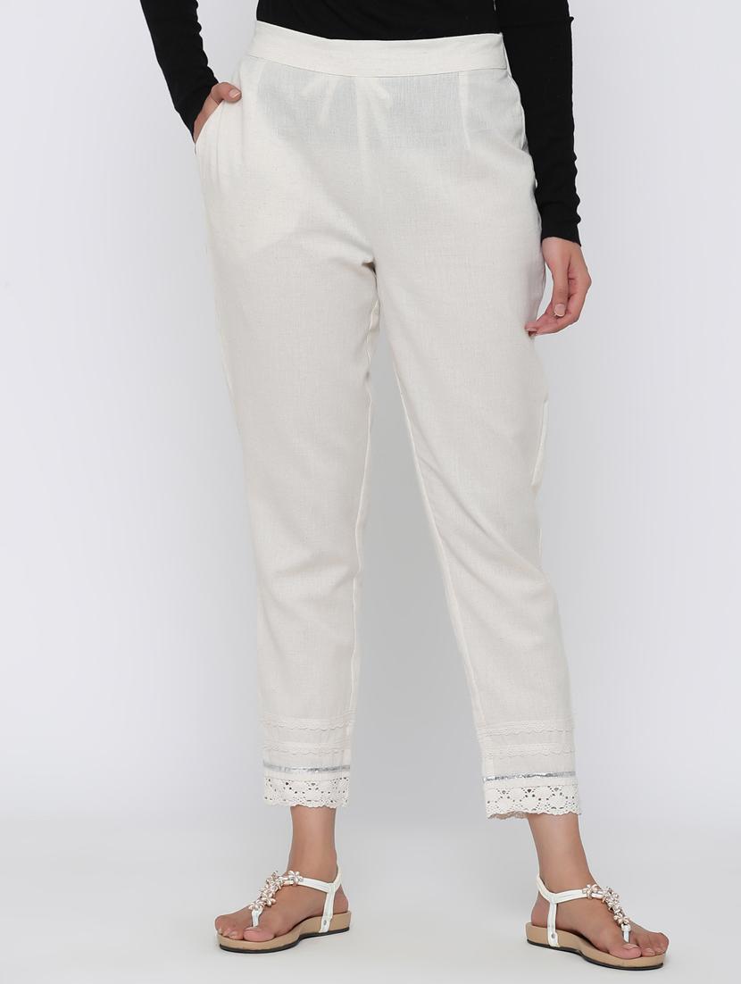 women solid mid rise cigarette pants