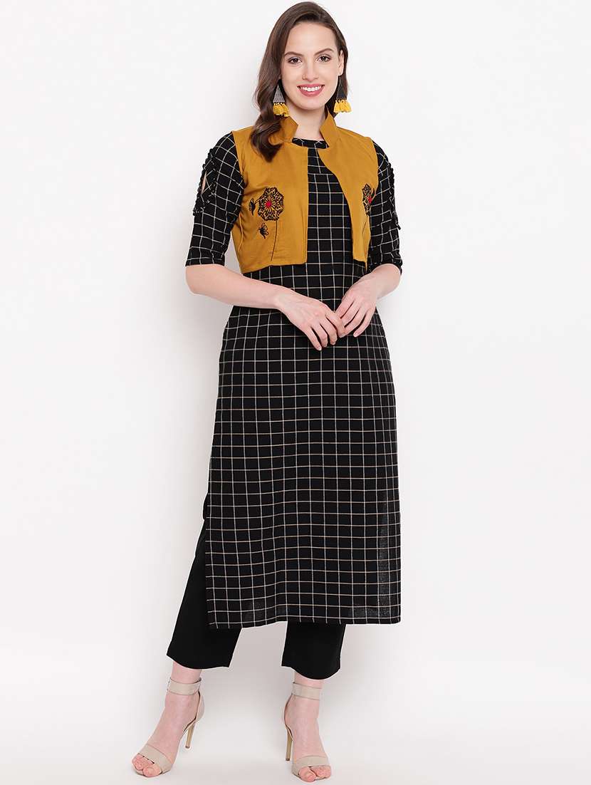 checkered kurta with jacket