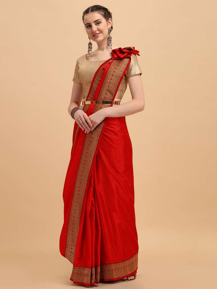 women's bordered red colored saree