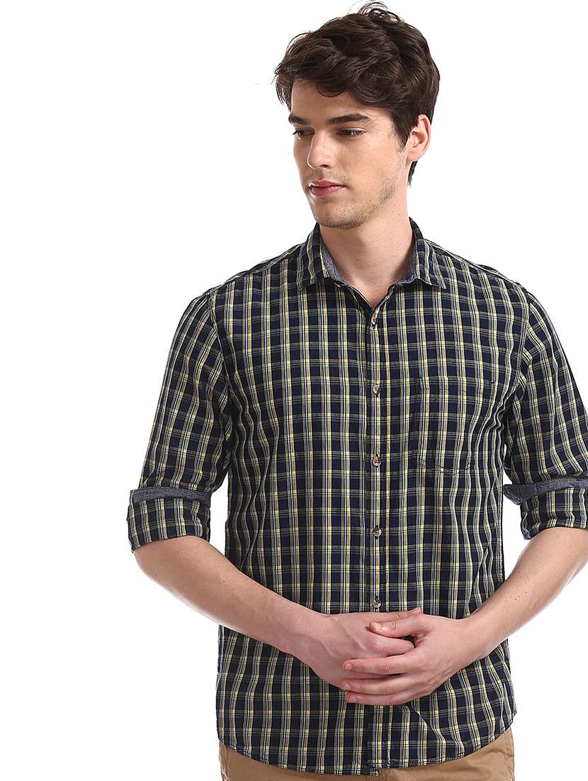 navy blue checkered casual shirt