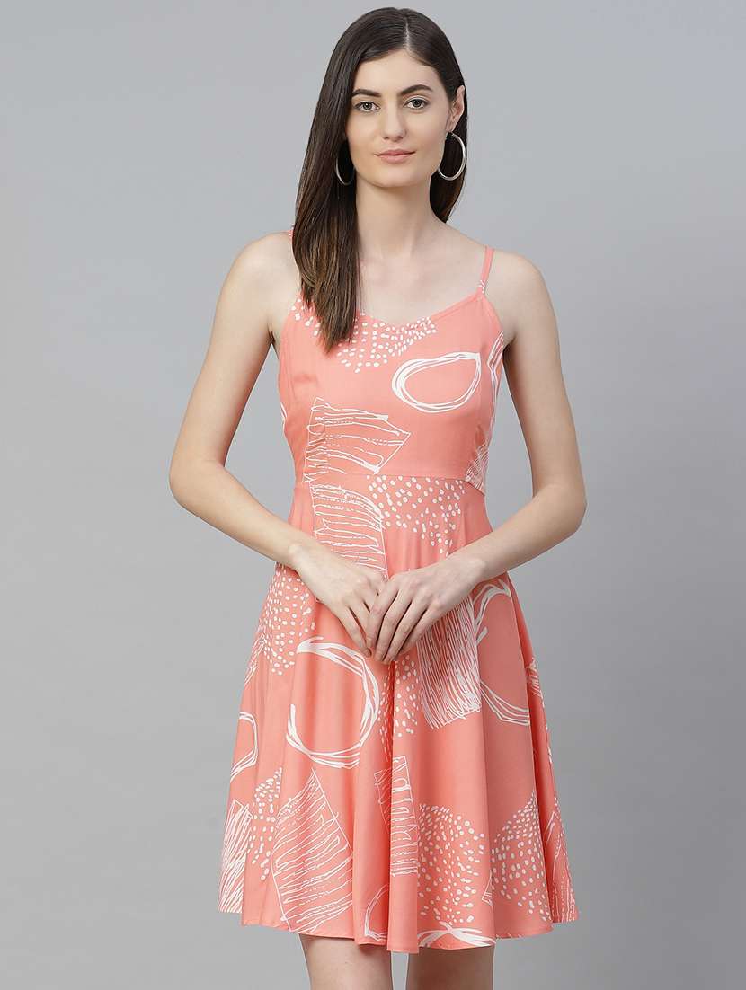 tie back printed  fit & flare dress