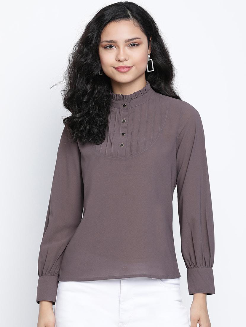 women's grey regulal fit solid top