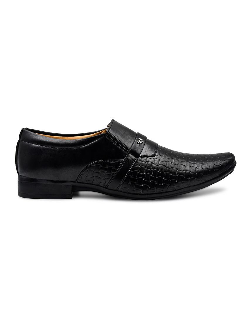 black leatherette slip on ons