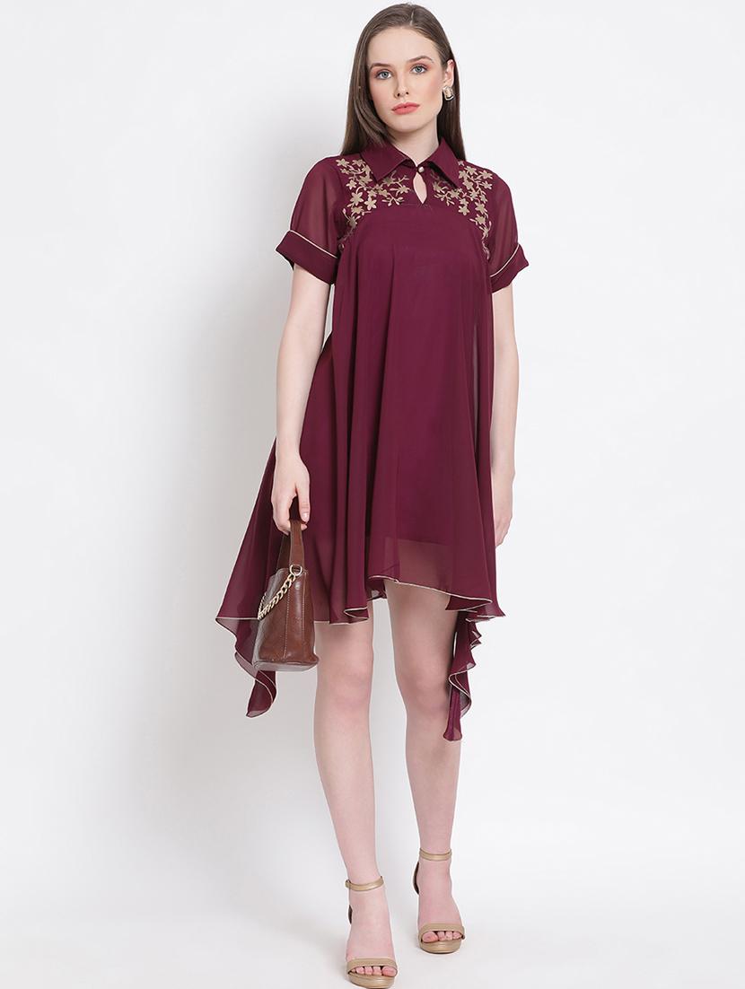 women's asymmetric foil print dress