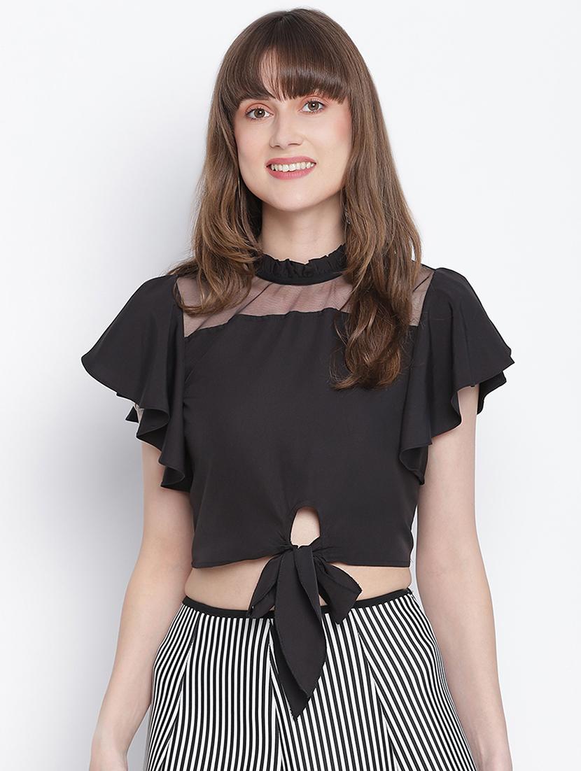 women's crop round neck top
