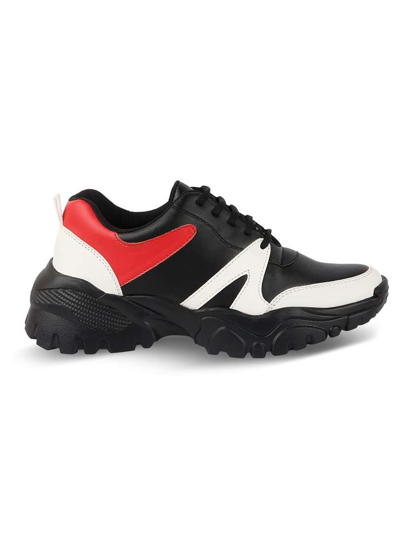 black synthetic laceup sneakers