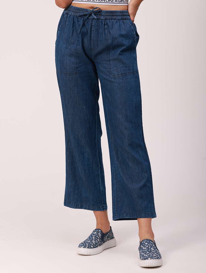 mid rise solid wide leg trouser