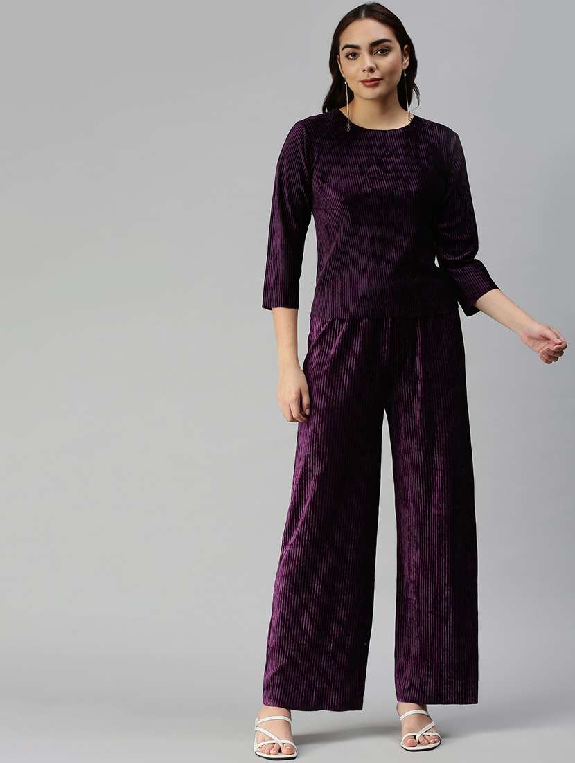 round neck solid top with palazzo set