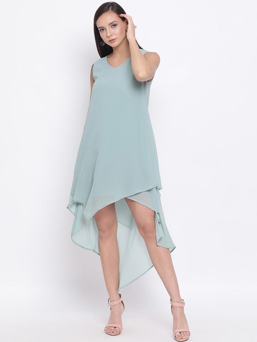 women's high low solid dress