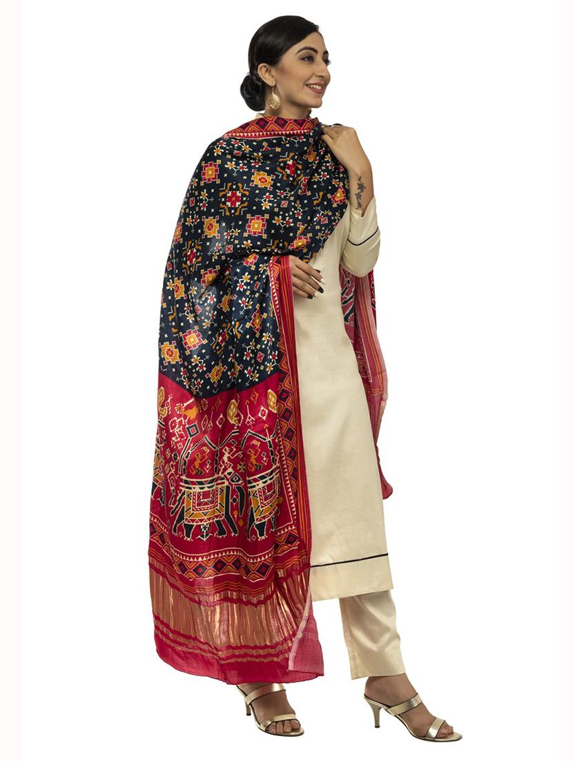 navy blue printed dupatta