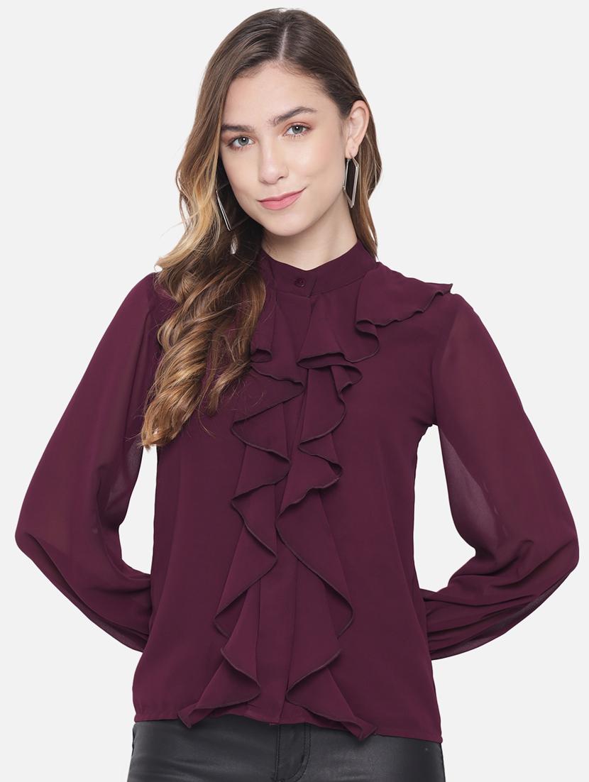 women's ruffle mandarin neck top