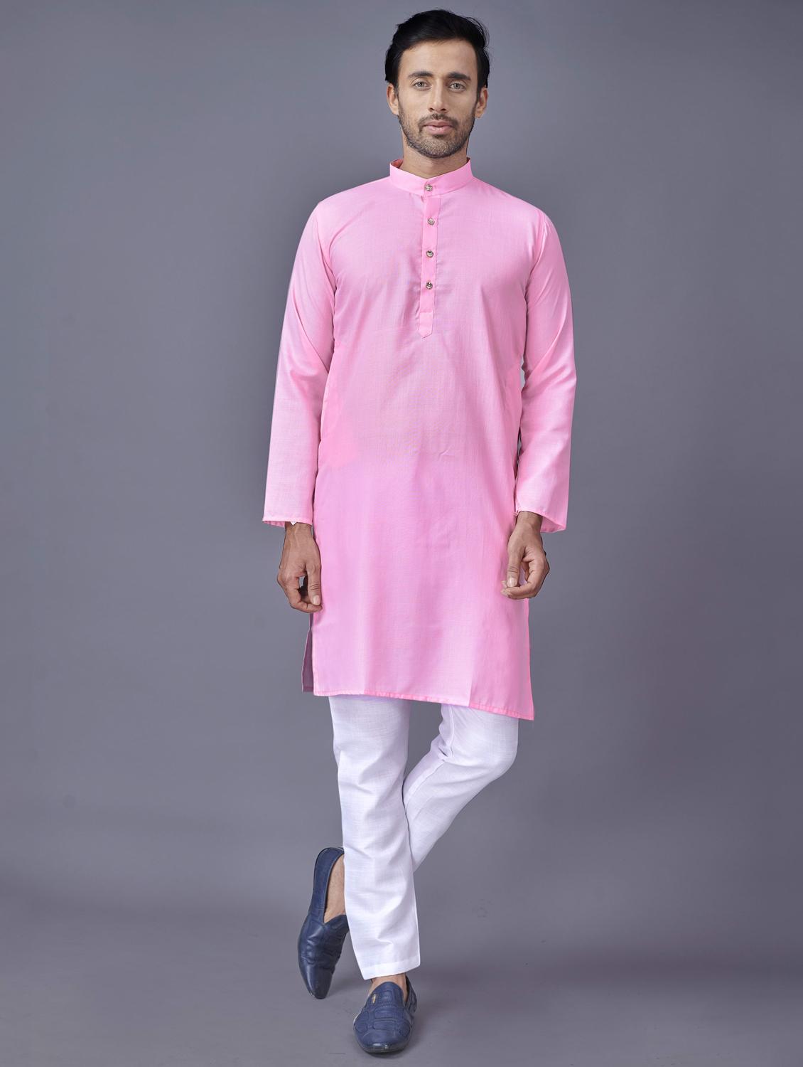 pink solid kurta pyjama ethnic wear set