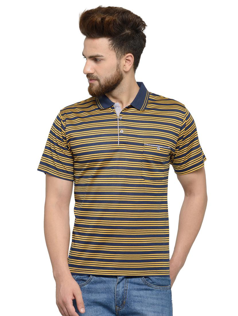 men striped short sleeve polo t-shirt