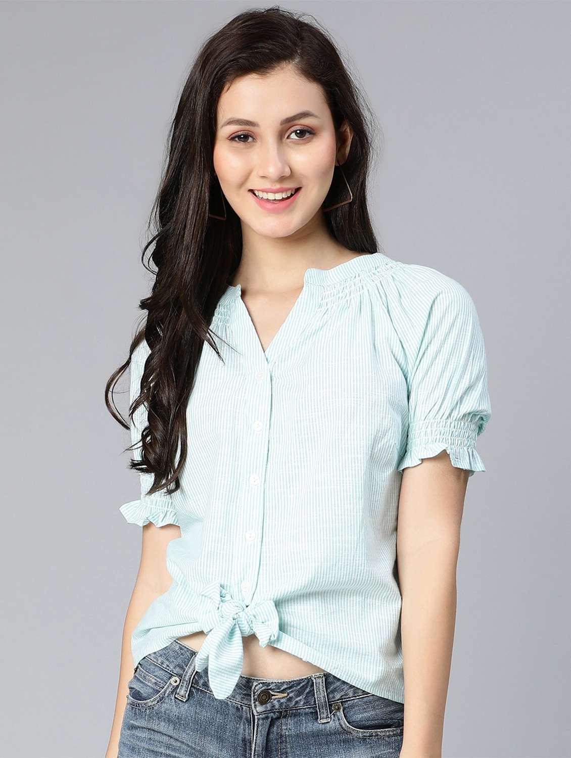 tie front striped shirt