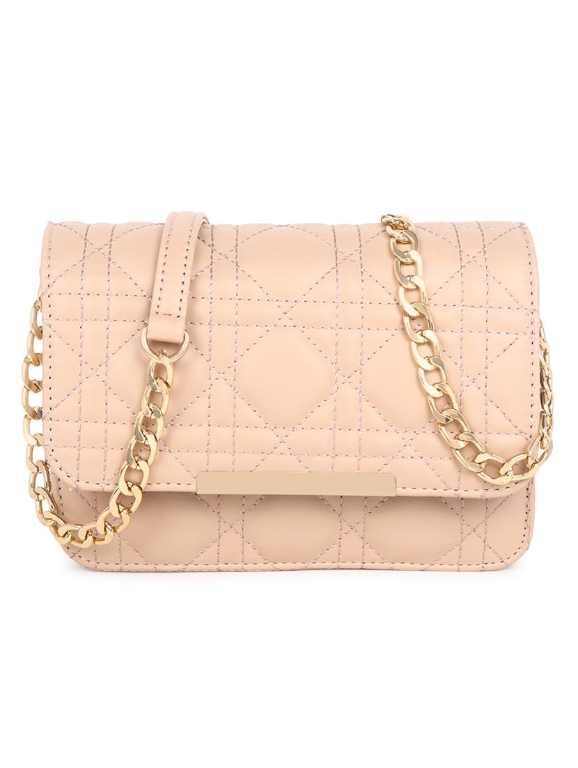 beige quilted regular sling bag