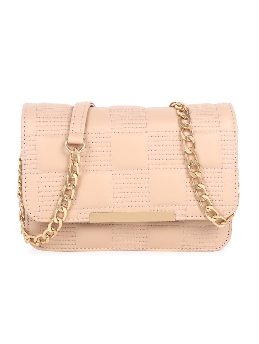 beige quilted regular sling bag