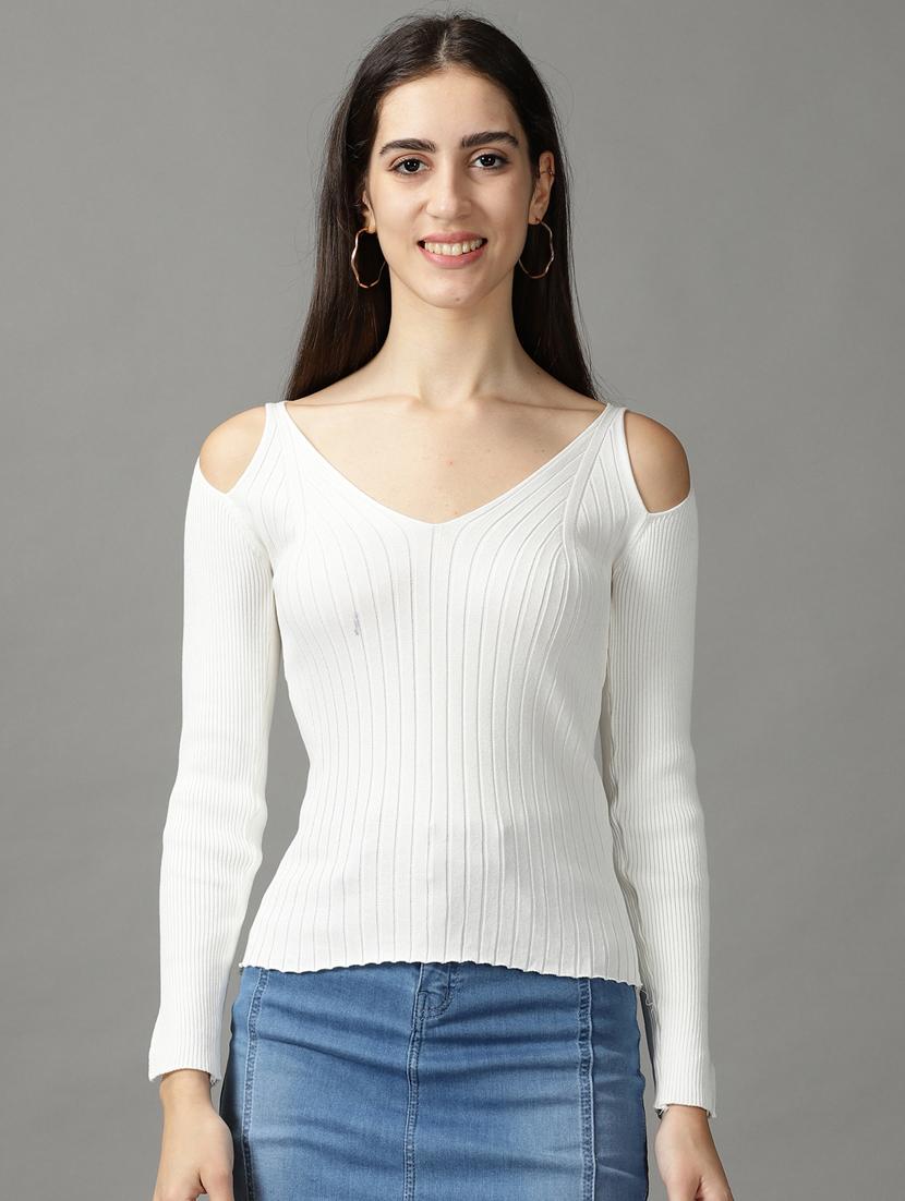 white cotton blend regular top