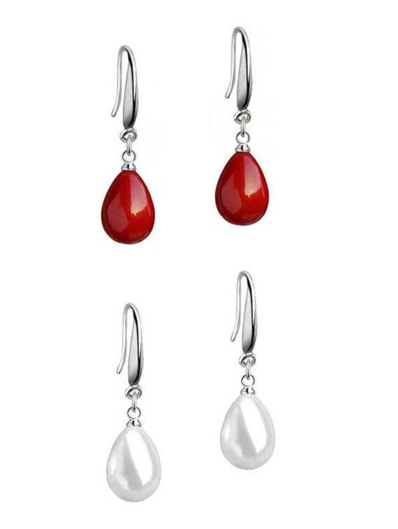 red & white cherry pearl stylish fancy drop earrings - pack of 2