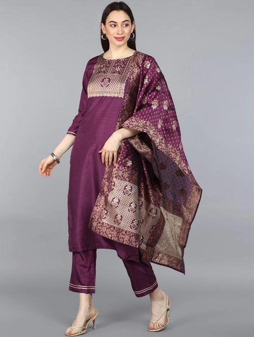 solid kurta pant set with dupatta - 19818043 - Very Small Image - 1