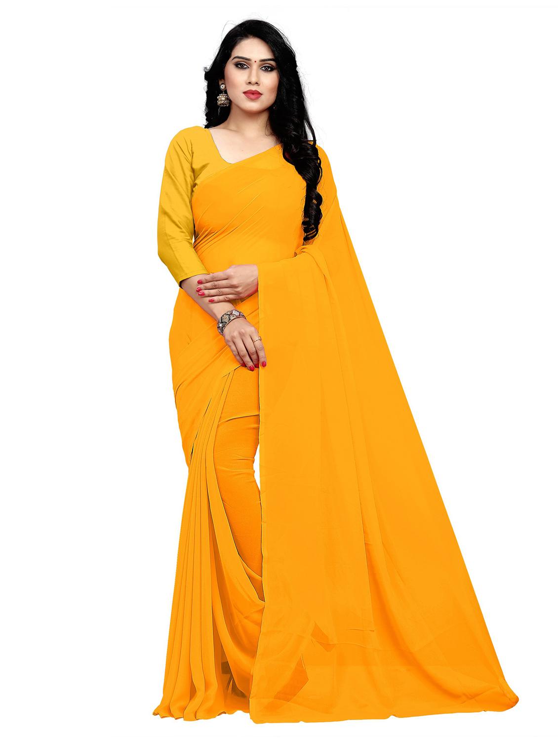 solid plain georgette saree with blouse