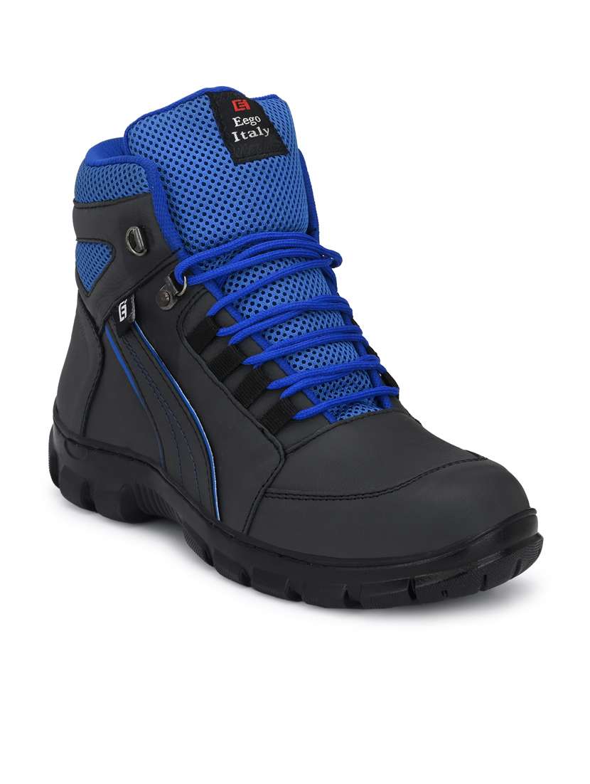 blue lace up high ankle boot