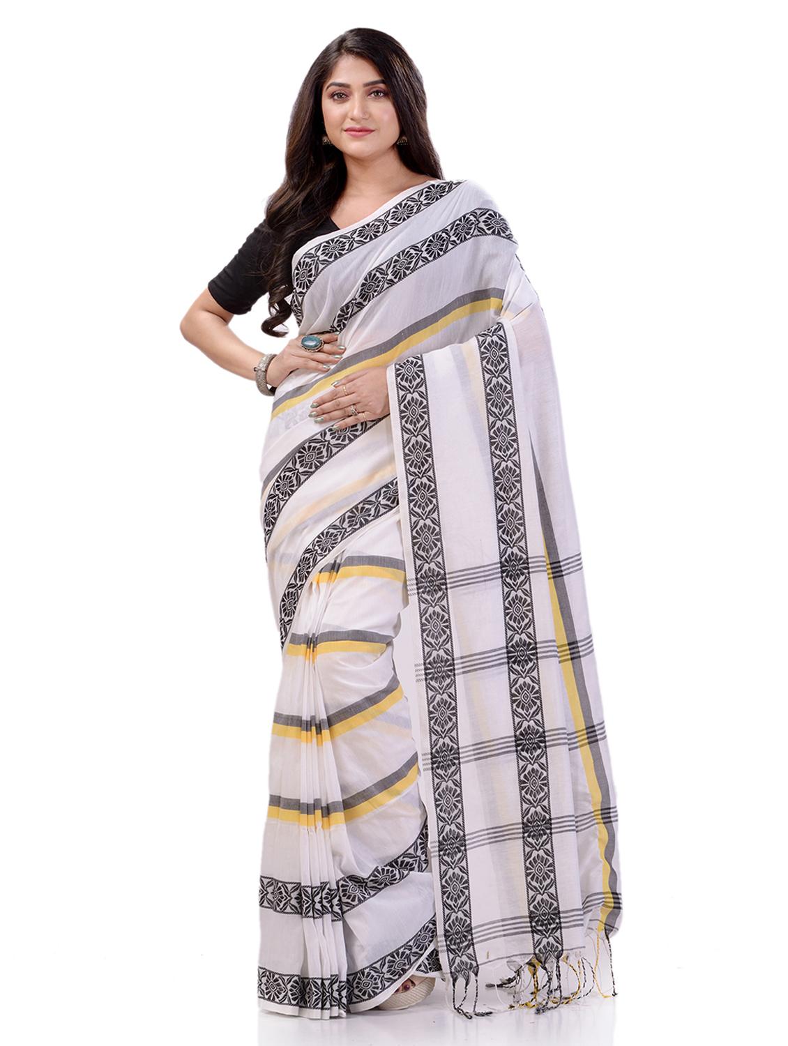 women's stripes white colored saree with blouse