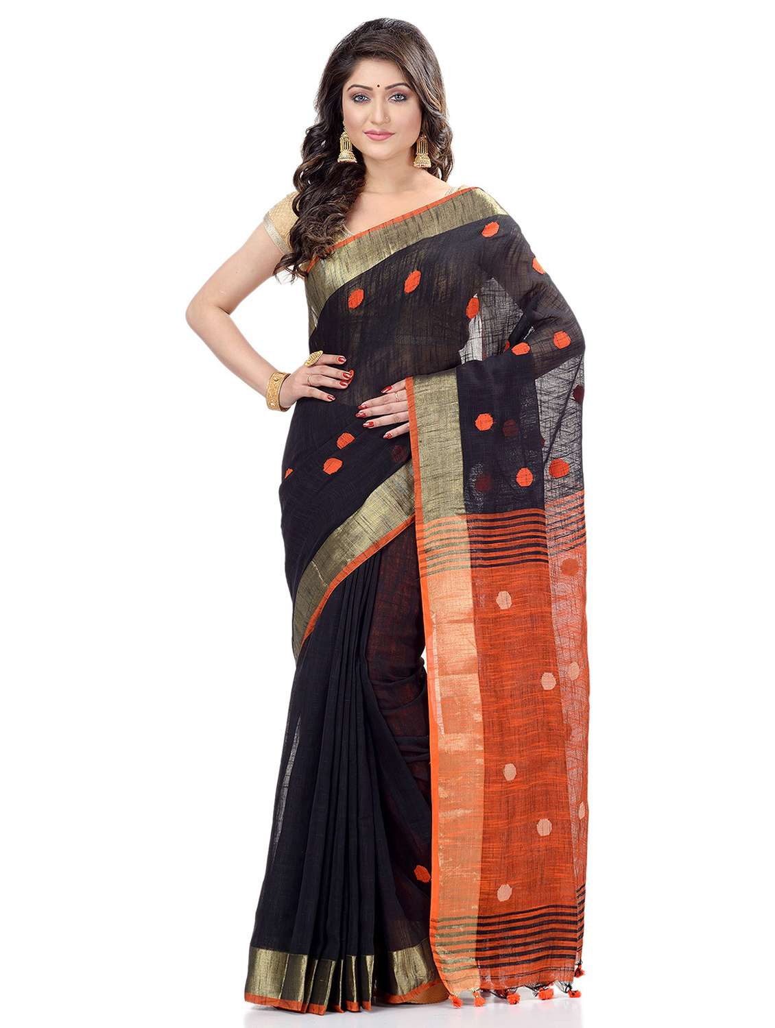 women's self design black colored saree with blouse